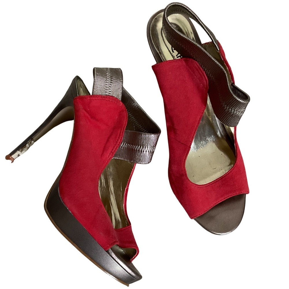 Carlos by Carlos Santana Halo Red Suede Metallic Bronze Platform Heels Sandals 7